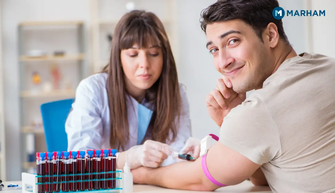 CBC test normal range chart for men and women showing hemoglobin, RBC, WBC, and platelet values